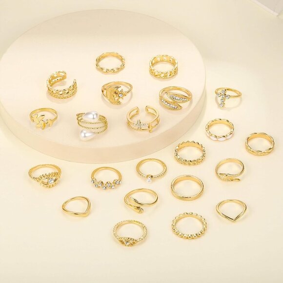 Exquisite Gold Stackable Rings - Rhinestone Moon & Star Set for Holiday Gifting - Picture 6 of 8
